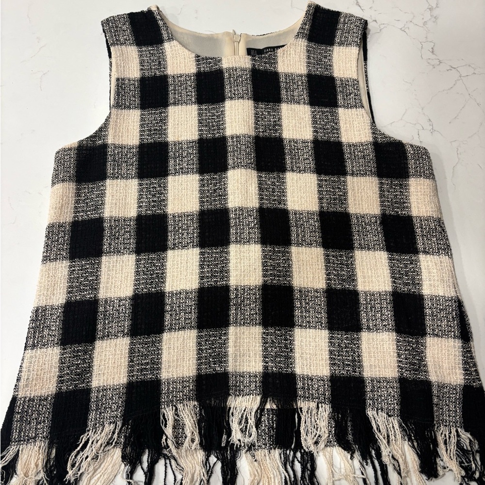 Black & Cream Check Fringe Dress